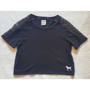 PINK Cropped Short Sleeve T-Shirt with Mesh Sleeve